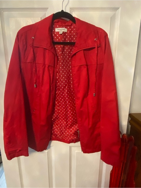 Studio Works Jackets & Blazers - Studio Works Bright Red Utility Jacket with Polka Dot Lining